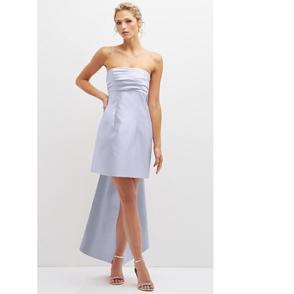 D697 NEW ALFRED SUNG Silver Dove OVERSIZE BOW BACK Strapless SATEEN Mini DRESS 8 - Picture 3 of 16